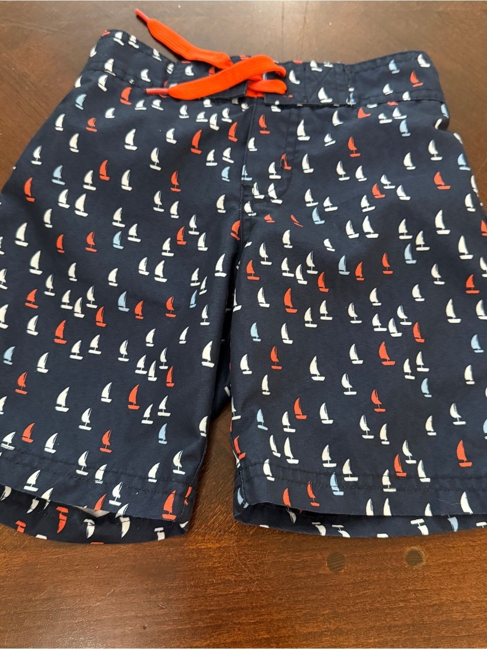Janie and Jack Navy Sailboat Print Swim Trunks Drawstring Sz 3